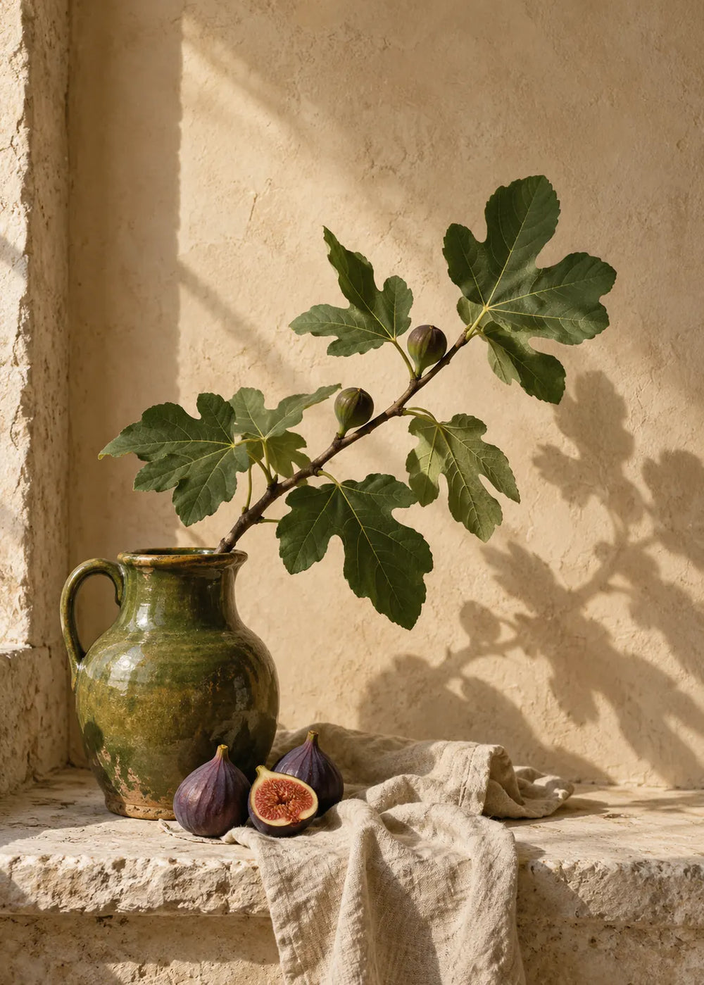 Figs and ceramics in soft Mediterranean light