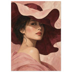 The Scalloped Hat portrays a woman beneath a broad blush hat with an undulating brim and a soft shadow across her eyes.