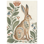 Hare And Flowers Folk Art Print