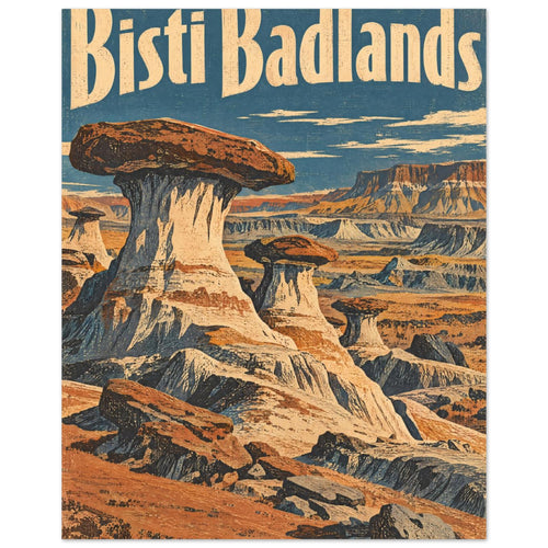 Bisti Badlands Retro Travel – illustration wall art print by Printavelle – detail