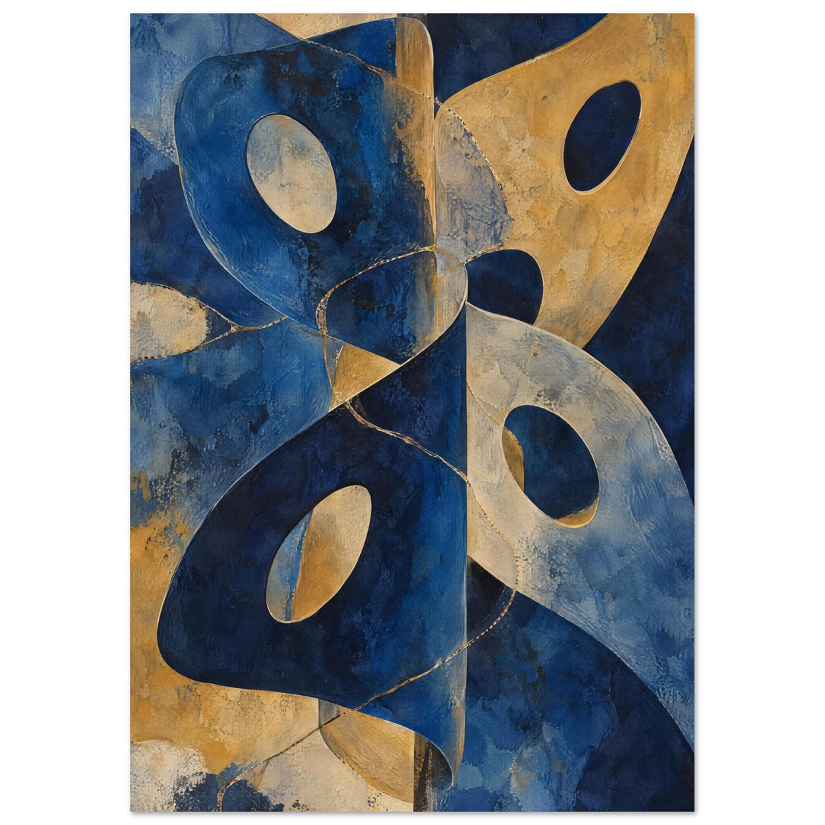 Blue And Ochre Abstract Shapes Art Print