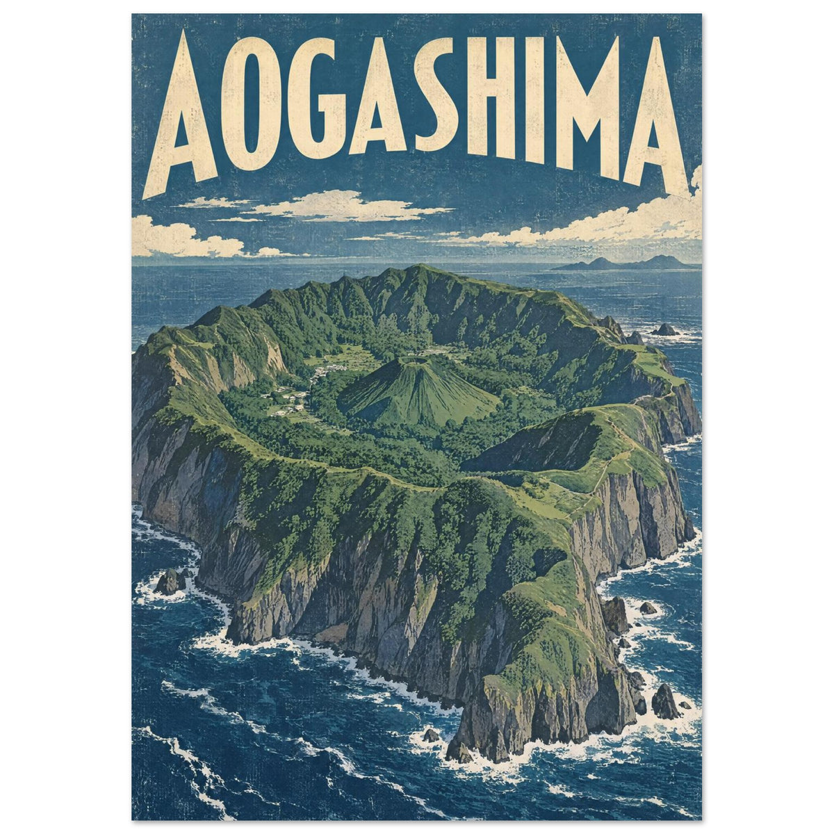Aogashima Island Vintage Travel Poster