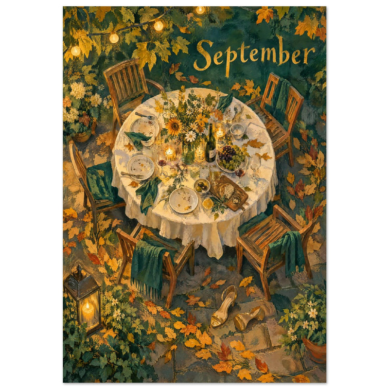 Autumn Garden Table Illustrated Art Print