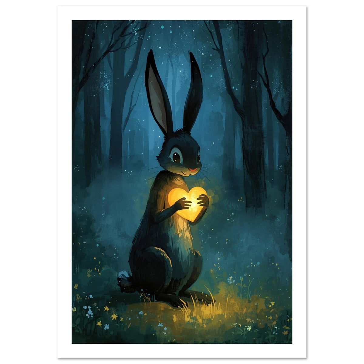 rabbit art print for the nursery, soft painterly artwork on matte paper