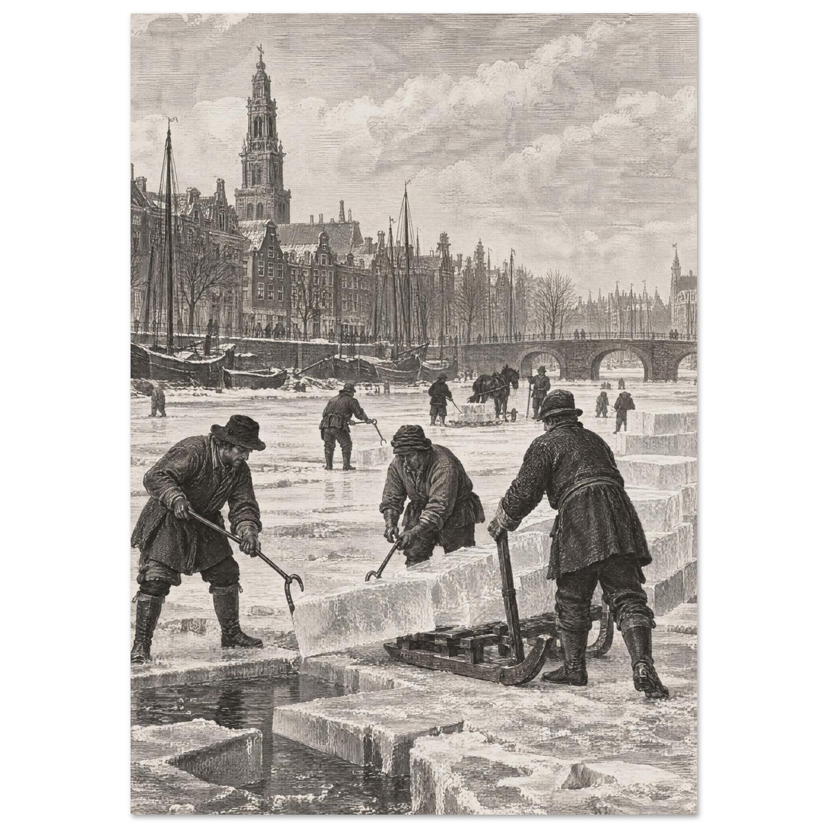 Frozen River Ice Cutters Vintage Art Print