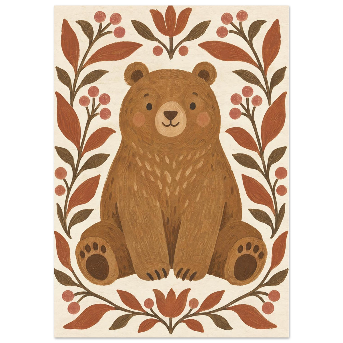 Brown Bear Folk Art Nursery Poster