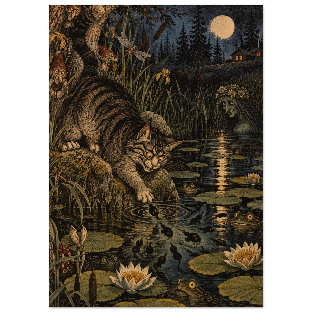 Moonlit Cat Fantasy Art Print