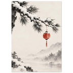 Red Lantern Winter Landscape Art Print