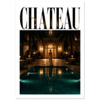 Chateau Poolside Evening Art Print – White Border