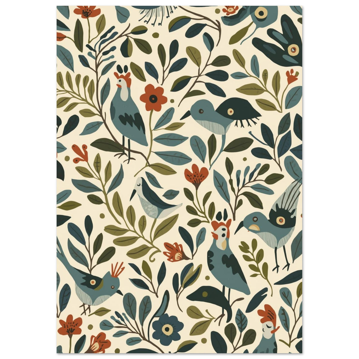 Garden Birds Folk Art Print