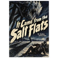 Jagged monster towers over salt flats, a frightened man and a car beneath cream lettering reading ‘It Came from the Salt Flat