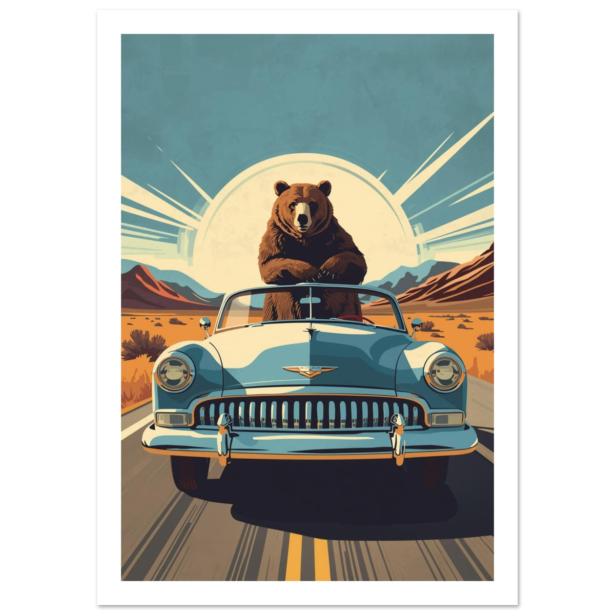 bear art print for the living room, soft painterly artwork on matte paper