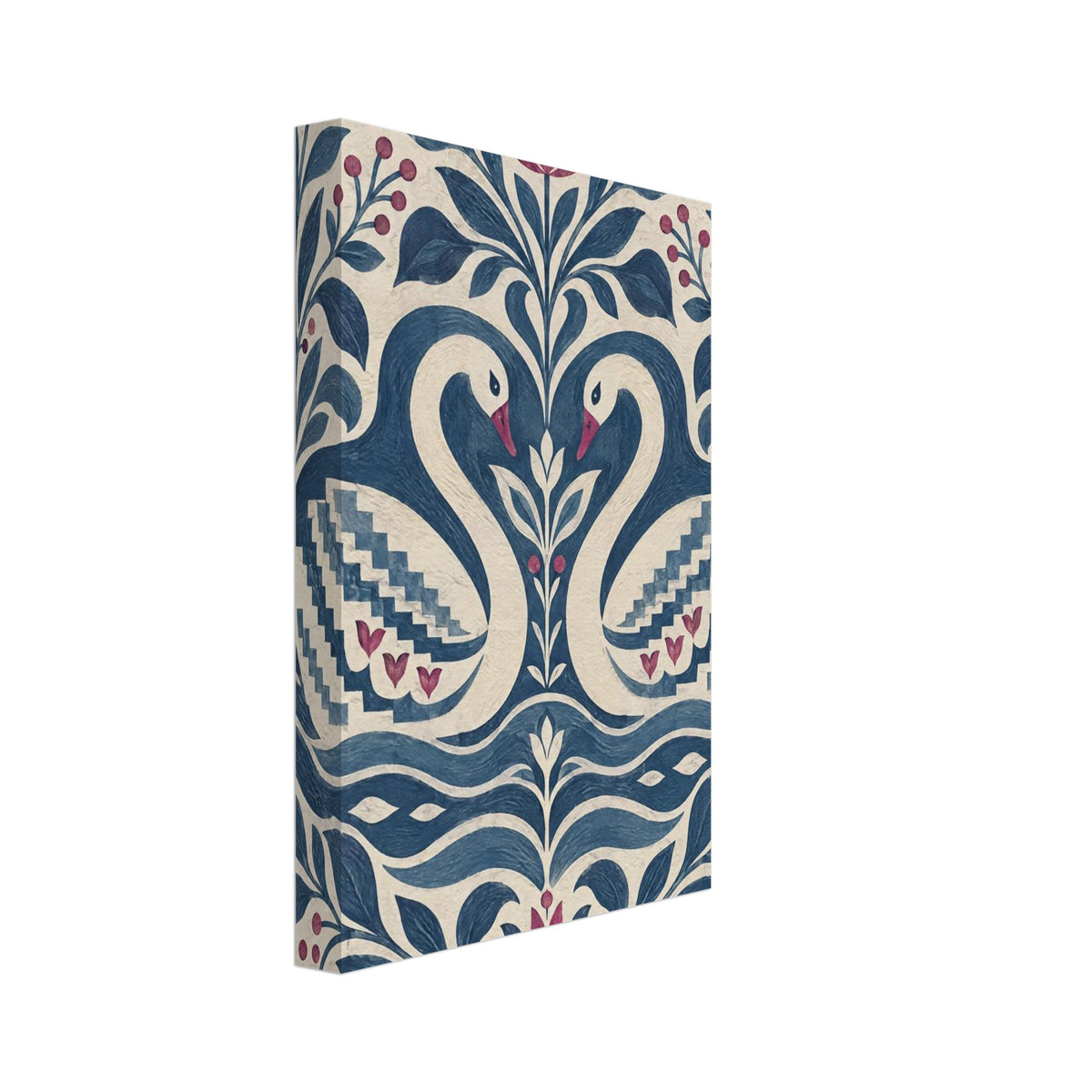 Swans And Flowers Folk Art Print – Canvas