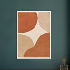 Abstract burnt orange and beige curved shapes on a cream background, with mottled texture and a narrow cream border.