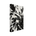 Abstract black and white brushstrokes with thick ridged marks, sweeping curves, scraped edges and white paint drips.