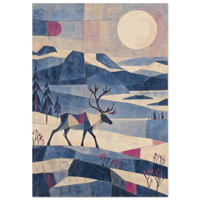 Reinsdyr og geometriske fjell – kunsttrykk