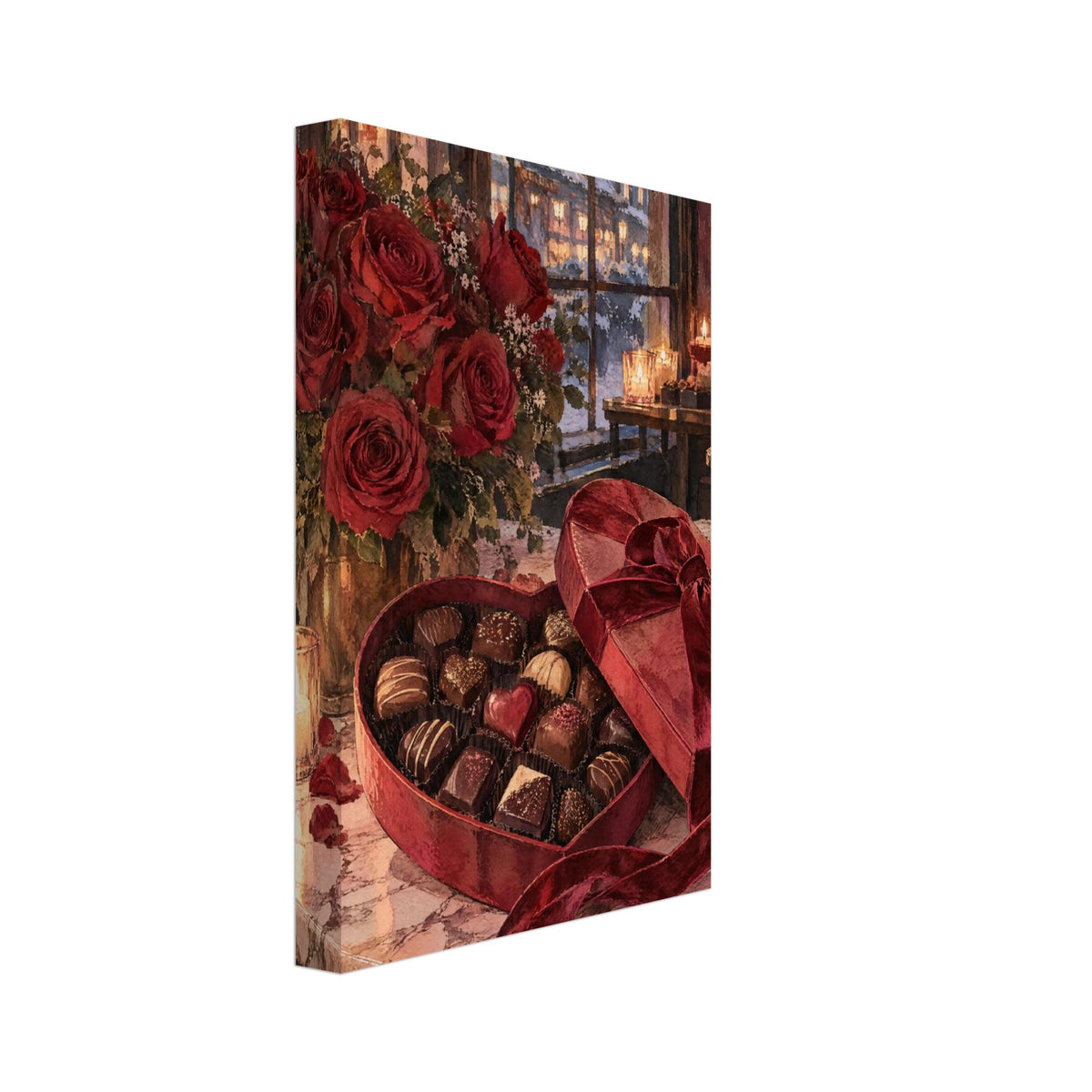Red Roses And Chocolates Art Print – Canvas