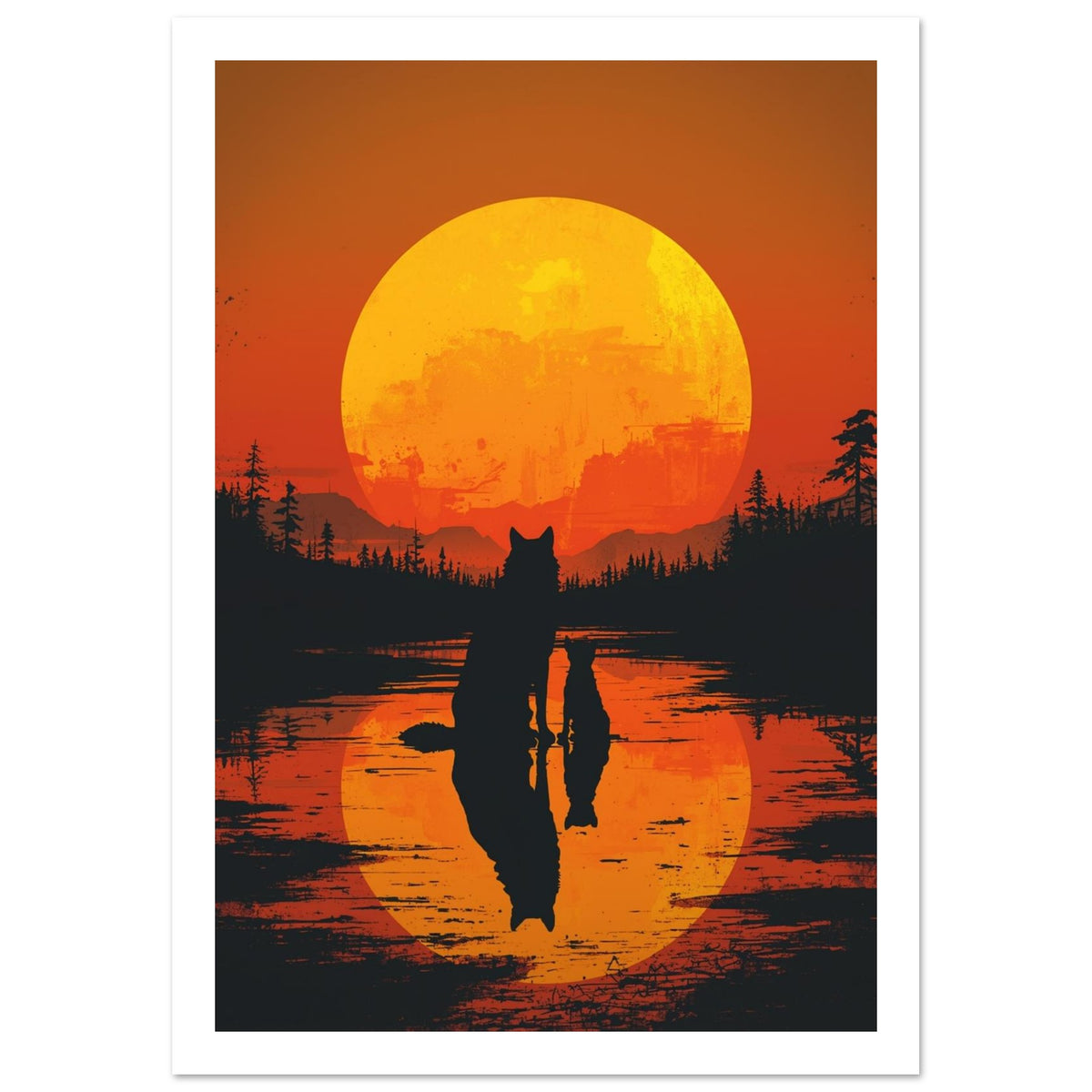 wolf art print for the living room, soft painterly artwork on matte paper