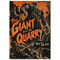 Stone giant looming over a fallen figure in a quarry, with orange horror lettering reading ‘The Giant from the Quarry’.