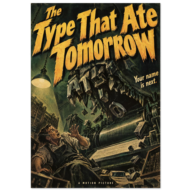 Printing Press Monster Retro Horror Poster