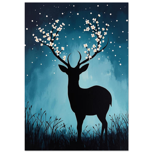 Blossom Antler Deer Teal – illustration wall art print by Printavelle