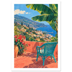 Coastal Terrace Colourful Art Print – White Border