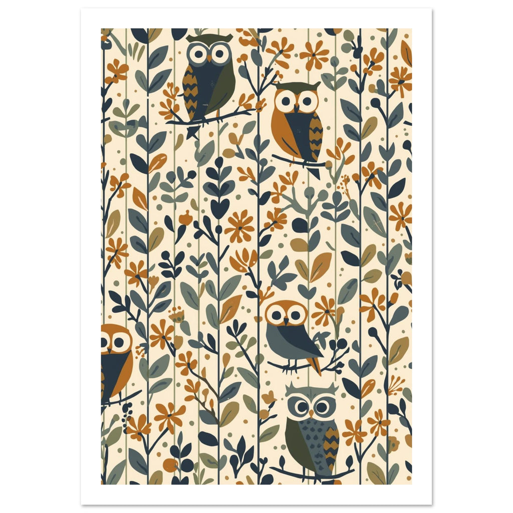 owl art print for the nursery, soft painterly artwork on matte paper