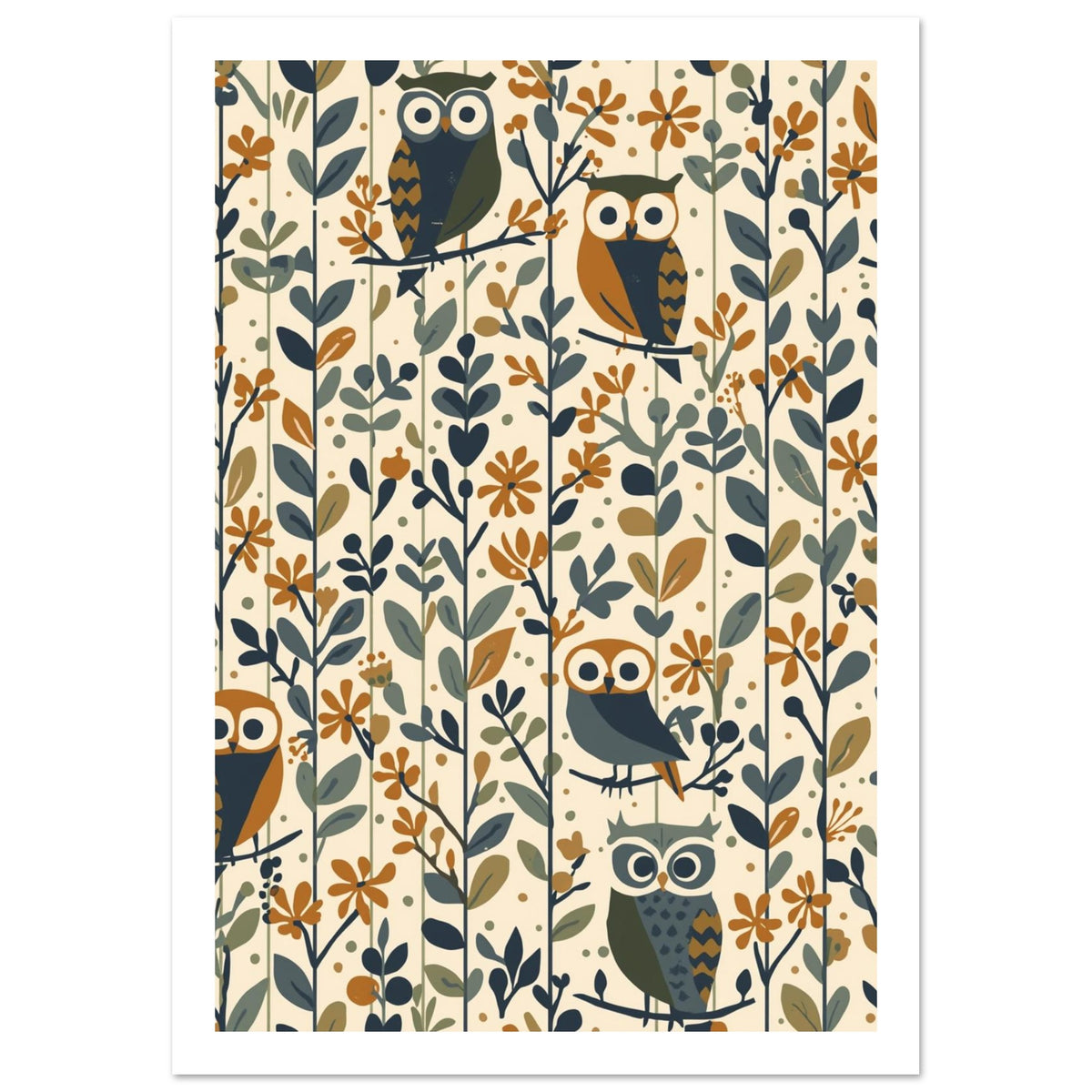 owl art print for the nursery, soft painterly artwork on matte paper