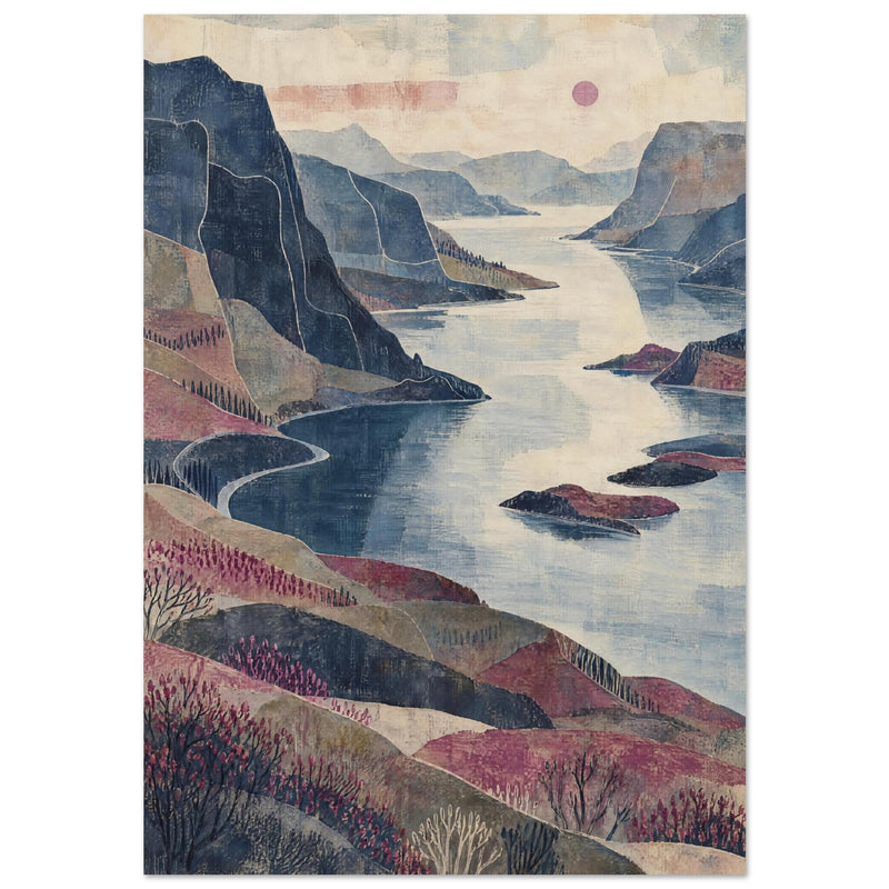 Fjord Landscape Muted Blue Art Print