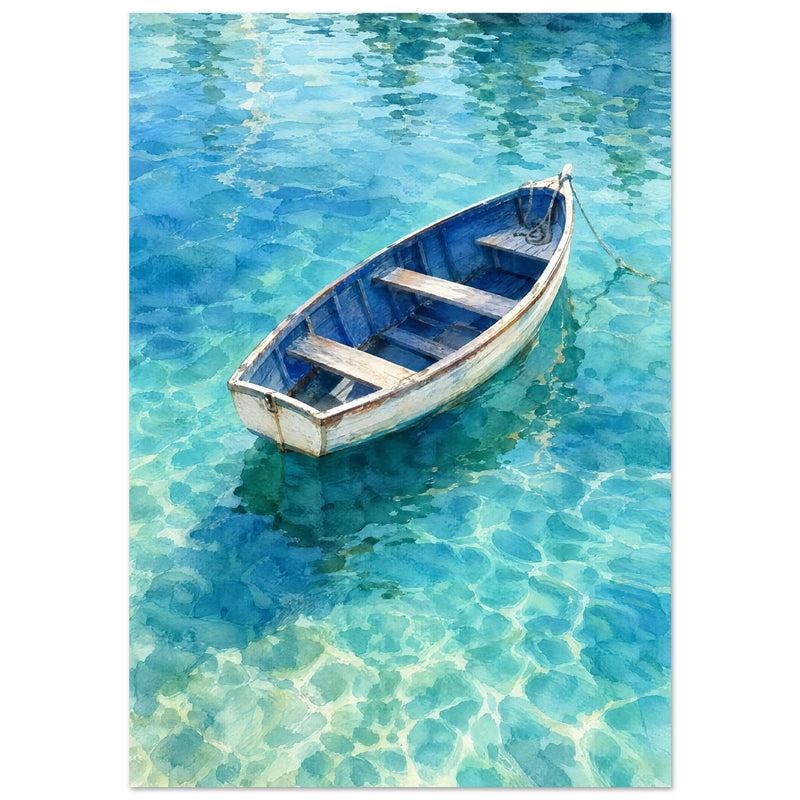 Blue Rowing Boat Watercolour Art Print