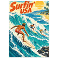 Surfin’ USA Retro Surfing – illustration wall art print by Printavelle – close-up