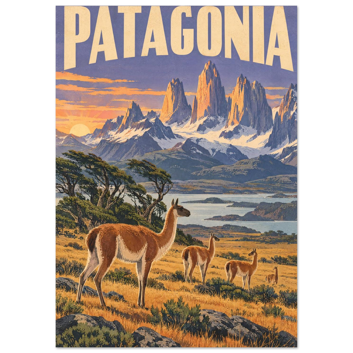 Patagonia Guanaco Vintage Travel Poster