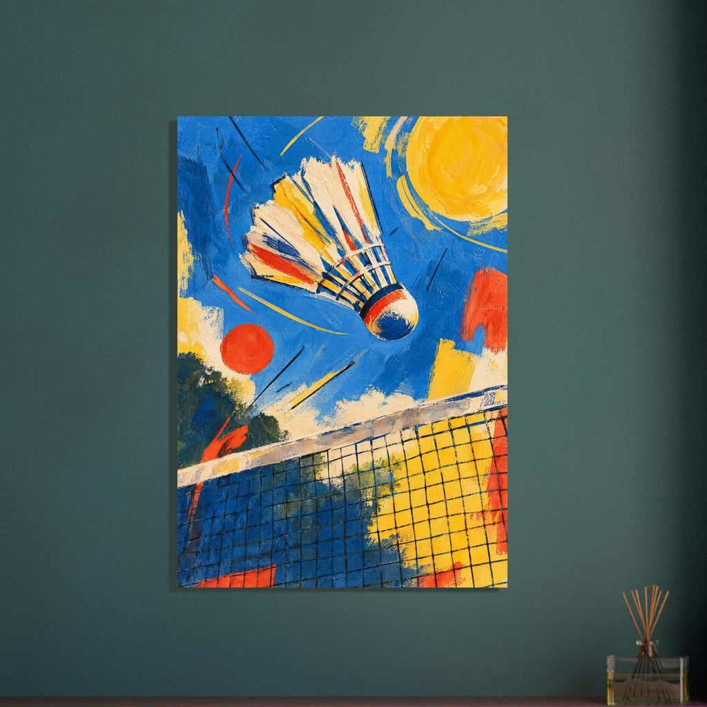 Badminton Shuttlecock Blue And Yellow – illustration wall art print by Printavelle – close-up