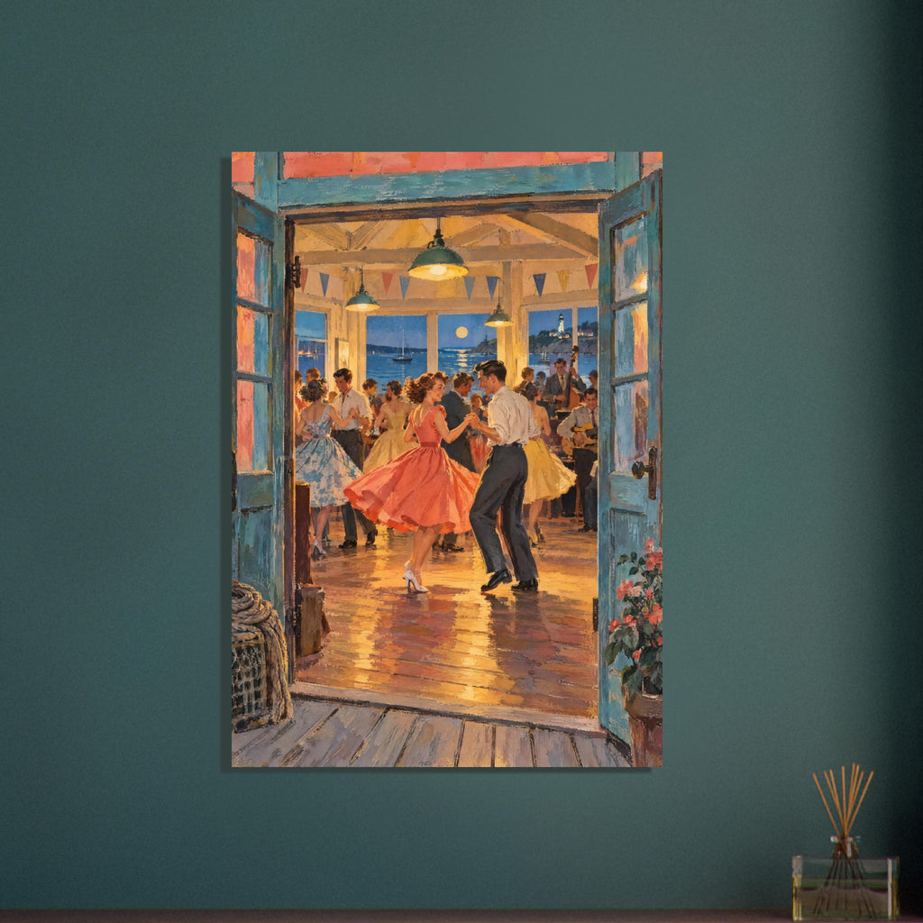 Seafront Dance Hall Retro – illustration wall art print by Printavelle – close-up