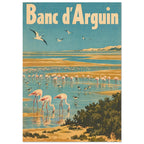 Banc d’Arguin Flamingo Vintage Travel – illustration wall art print by Printavelle – close-up