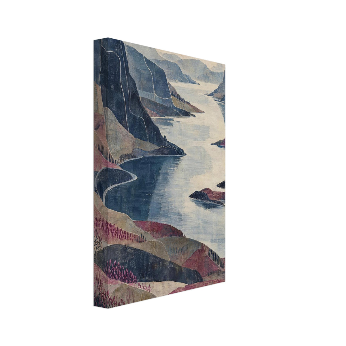 Fjord Landscape Muted Blue Art Print – Canvas