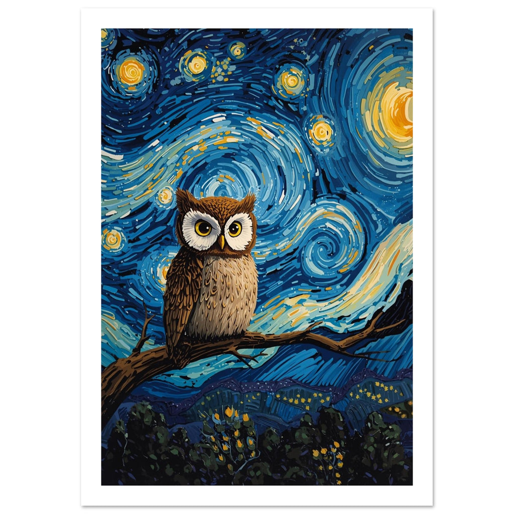 owl art print for the nursery, soft painterly artwork on matte paper