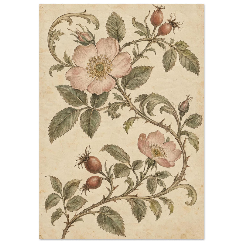Wild Rose Vintage Botanical Art Print