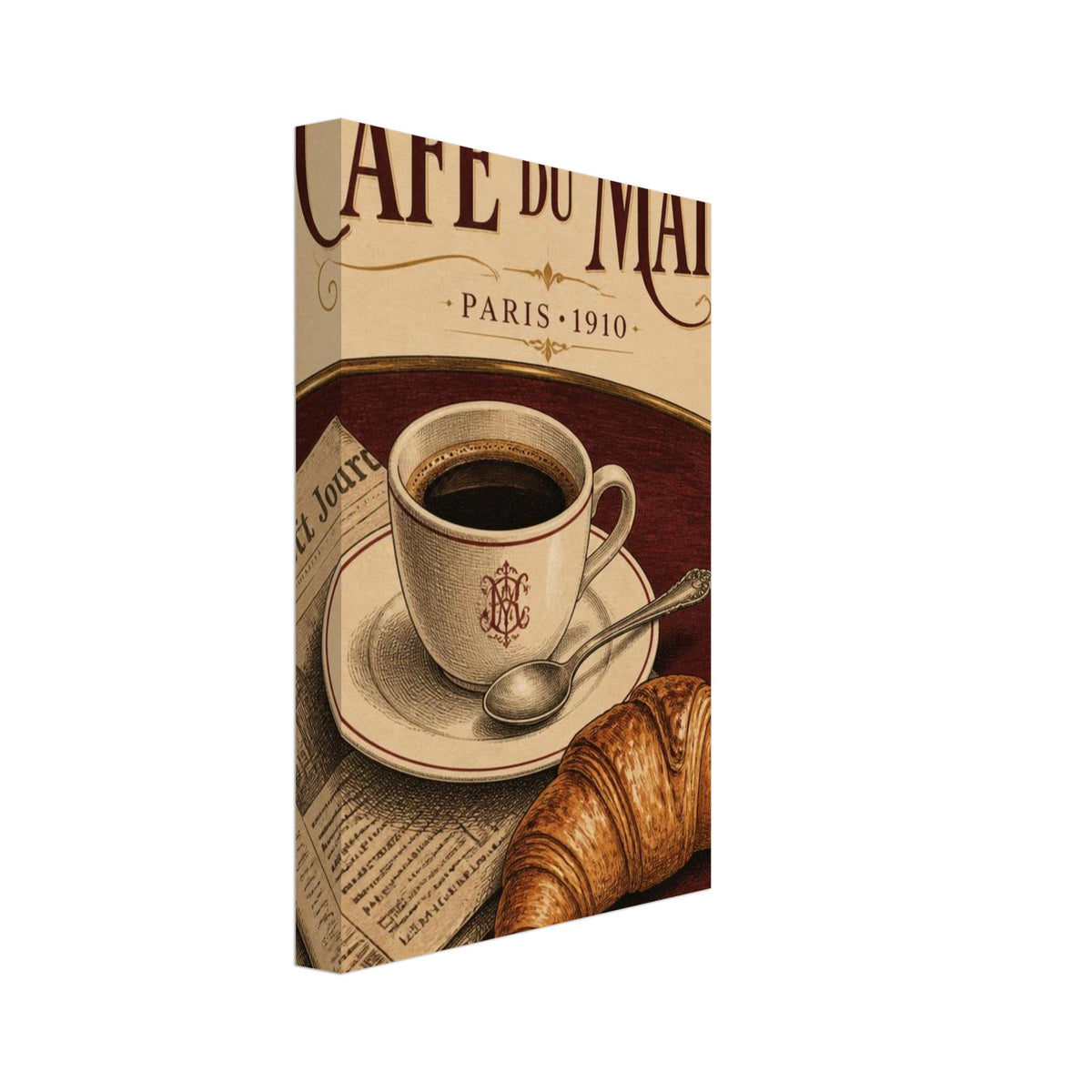 Coffee And Croissant Vintage Poster – Canvas