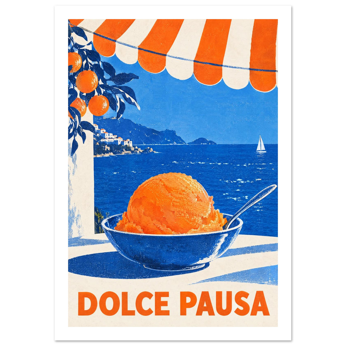 Orange Sorbet Retro Coastal Poster – White Border