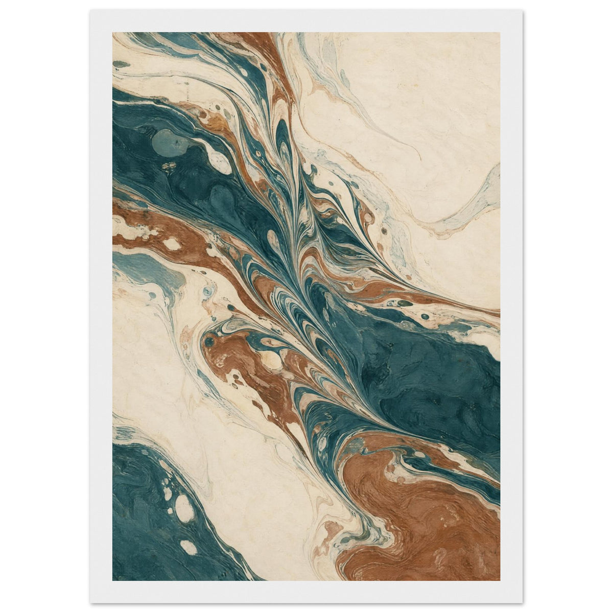 Teal And Cream Marbled Art Print – Framed