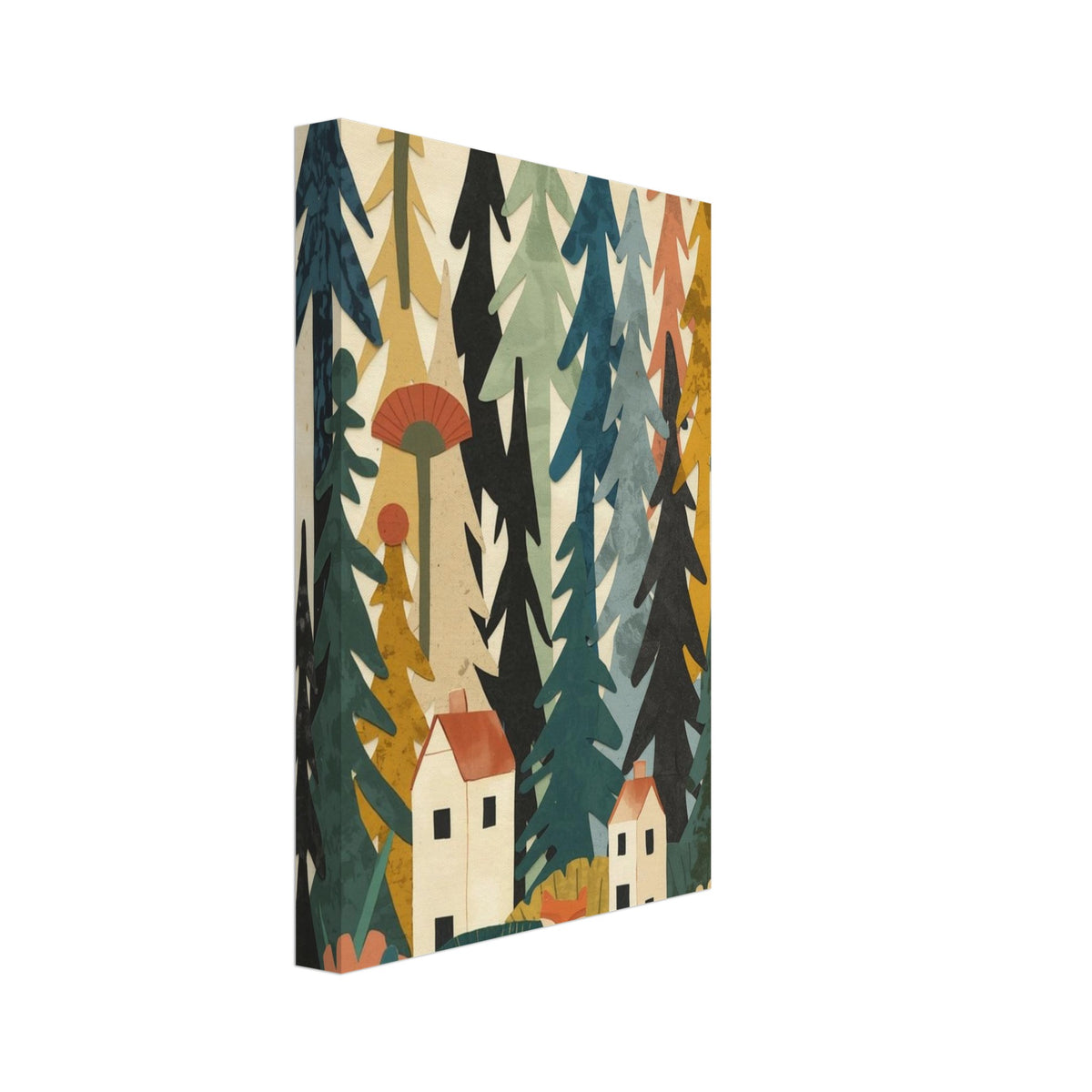 Woodland Fox And Trees Retro Art Print – Canvas
