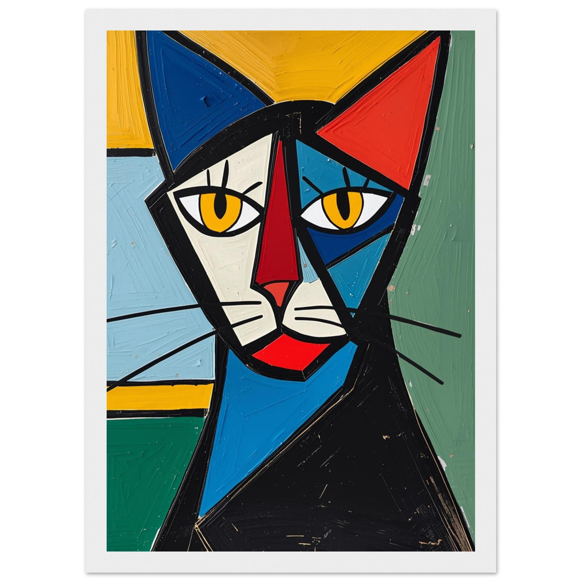 Cubist Cat Portrait Art Print – Framed