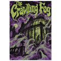 The Crawling Fog lettering above a ruined glasshouse with a silhouetted figure, surrounded by purple and green mist.
