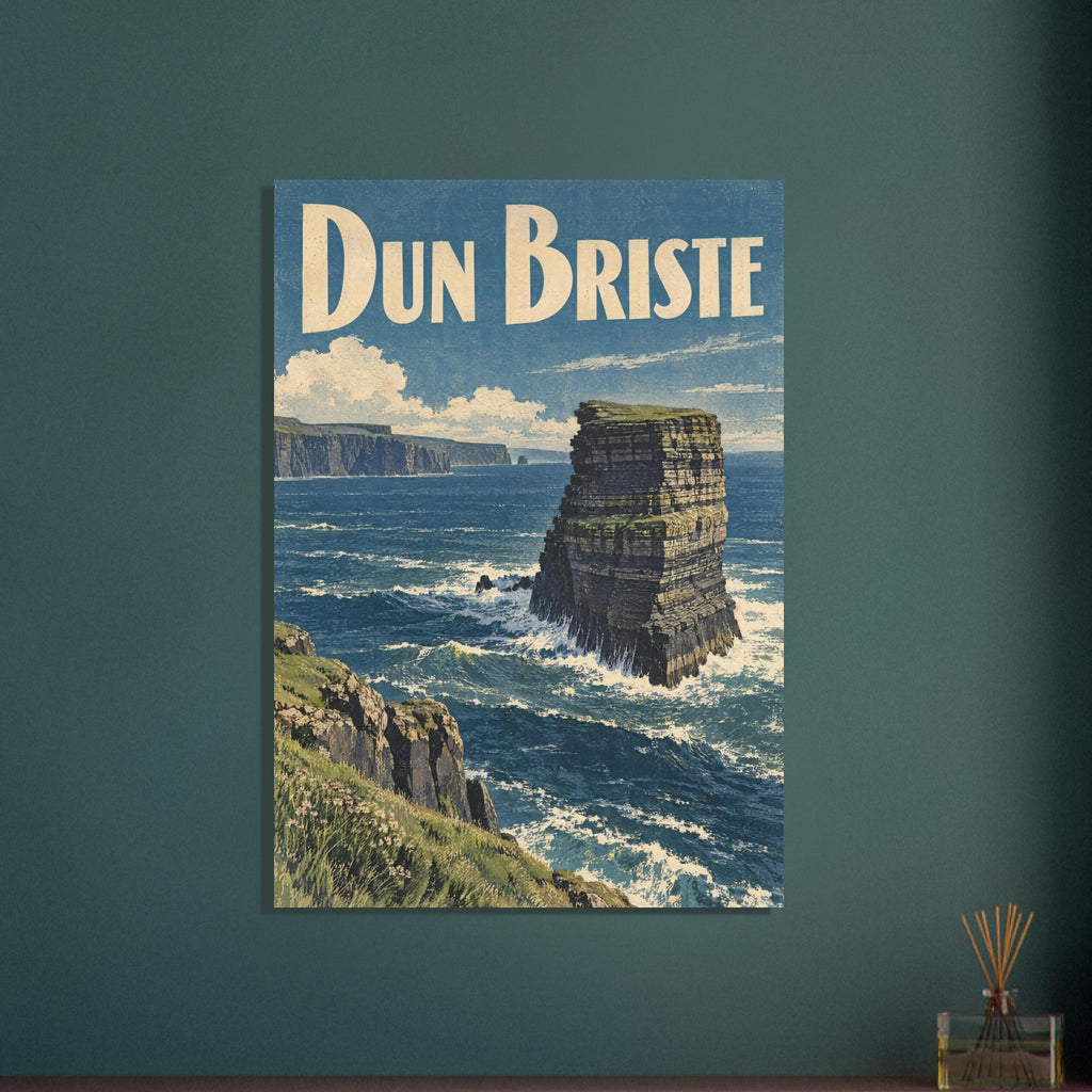Dun Briste Vintage Coastal – vintage poster wall art print by Printavelle – close-up