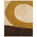 Broad ochre curve surrounding a rounded cream centre above a deep brown block, with visible brush marks throughout.