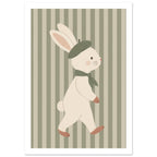 Bunny In Beret Nursery Art Print – White Border