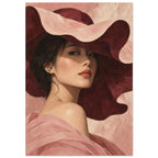 The Scalloped Hat portrays a woman beneath a broad blush hat with an undulating brim and a soft shadow across her eyes.