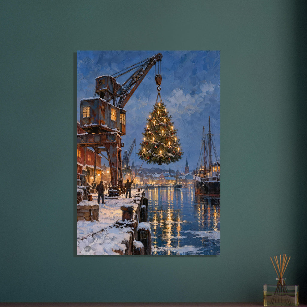 Christmas Tree Harbour Scene – illustration wall art print by Printavelle – close-up