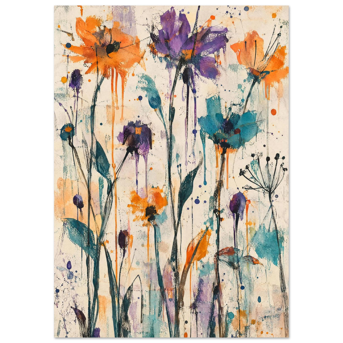 Expressive Colourful Flowers Art Print